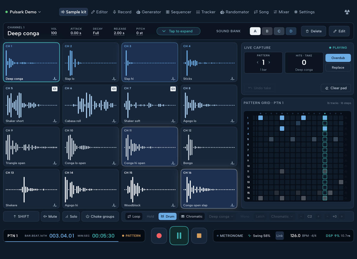 Pulsark: sample-kit med 16 pads