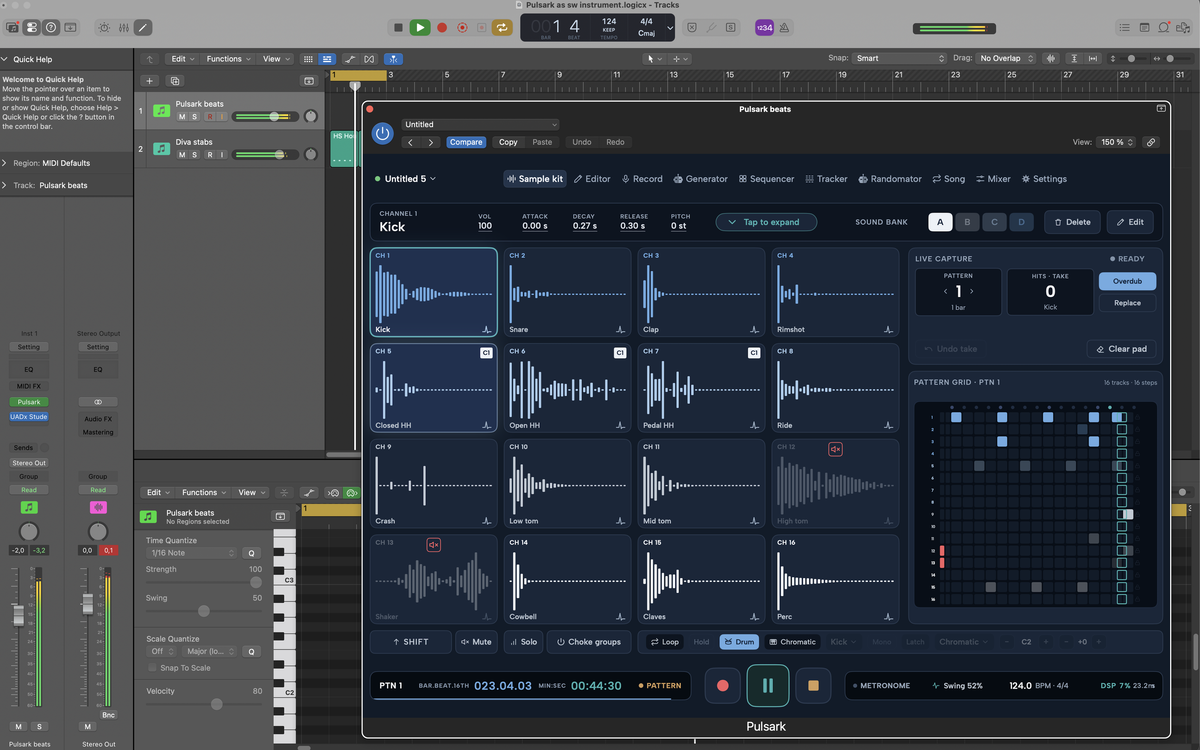 Pulsark som AUv3-instrument inne i Logic Pro på Mac